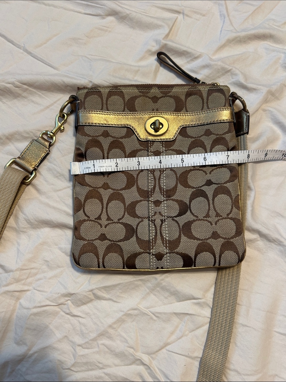 Coach Tan/Brown Signature Sateen Leather Crossbody Bag - Picture 10 of 11